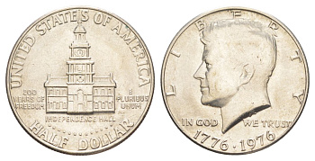 США 1/2 доллара (50 центов) 1976 200 лет независимости, Джон Кеннеди KM 205 медь плакированная медно-никелем aUNC 4545-145