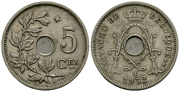 Бельгия 5 сантимов 1932 Belgique KM 66 медно-никель 4173-618