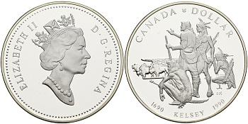 Канада 1 доллар 1990 индейцы Келси KM 170 серебро PROOF 1076-2-51