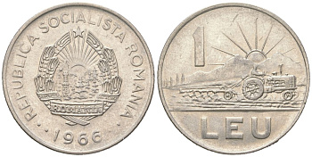 Румыния 1 лей 1966 KM 95 сталь плакированная никелем 4364-3532