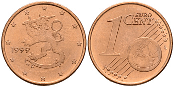 Финляндия 1 евроцент 1999  KM 98 сталь плакированная медью  UNC  4189-219