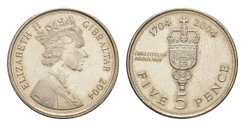 Гибралтар 5 пенсов 2004 300 лет захвату Гибралтара KM 1049 медно-никель UNC 4115-256