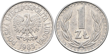 Польша 1 злотый 1985 MW, Народная Республика KM 49.1, Parchimowicz 213x алюминий 4385-716