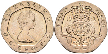 Великобритания 20 пенсов 1982 Елизавета II (1952-2022) KM 931, Spink 4230 (G1) медно-никель 4116-816