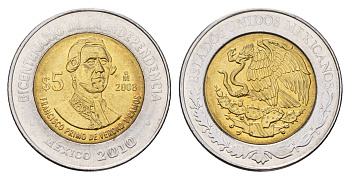 Мексика 5 песо 2008 Двухсотлетие независимости - Франсиско Примо де Вердад и Рамос KM 900 биметалл UNC 216-1152