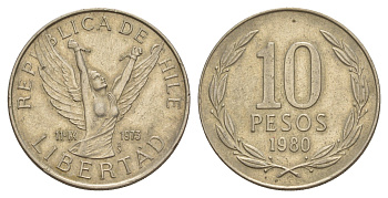 Чили 10 песо 1980 KM 210 медно-никель 4650-731
