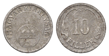 Венгрия 10 филлеров 1940 BP KM 507a железо 4664-957