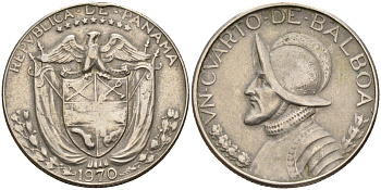 Панама 1/4 бальбоа 1970 Васко Нуньес де Бальбоа KM 11а медь плакированная медно-никелем    4603-212