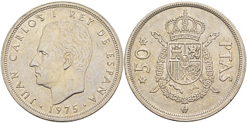 Испания 50 песет 1975 (78) Хуан Карлос I (1975-2014) KM 809 медно-никель 4185-936