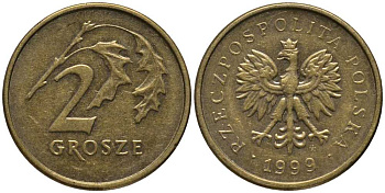 Польша 2 гроша 1999 MW KM 277, Parchimowicz 702f латунь 201-411