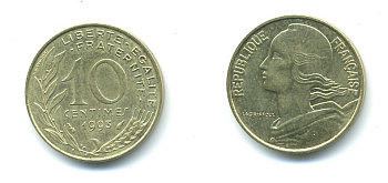 ФРАНЦИЯ 10 САНТИМОВ 1993 ТИП MARIANNE KM 929, LE FRANC 144.35 медь алюминий никель 84-1643