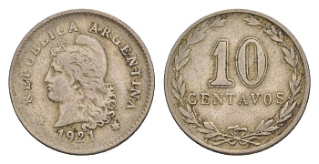 Аргентина 10 сентаво 1921 KM 35 медно-никель 4649-938