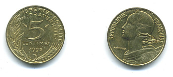 ФРАНЦИЯ 5 САНТИМОВ 1993 ТИП MARIANNE KM 933 медь алюминий никель 84-1556