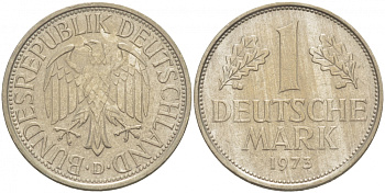 ФРГ 1 МАРКА 1973 D KM 110, J. 385 медно-никель 3996-732