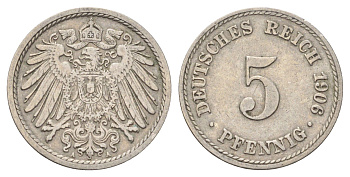 Германия 5 пфеннигов 1906 A KM 11, J. 12 медно-никель 4701-1036
