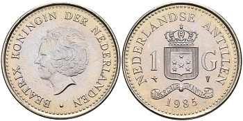 Нидерландские Антилы 1 гульден 1985 Беатрикс (1980-2013) KM 24 никель 4140-1136