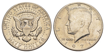 США 1/2 доллара (50 центов) 1971 D, Джон Кеннеди KM 202b медь плакированная медно-никелем aUNC 109-1115