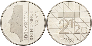 Нидерланды 2 1/2 гульдена 1987 Беатрикс (1980-2013) KM 206 никель UNC 4593-1043