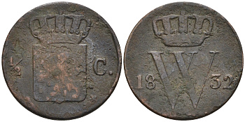 Нидерланды 1/2 цента 1832 Виллем I KM 51 медь 4115-226