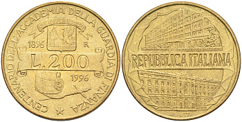 Италия 200 лир 1996 R, 100 лет Академии таможенной службы KM 184 алюминиевая бронза 4575-1236