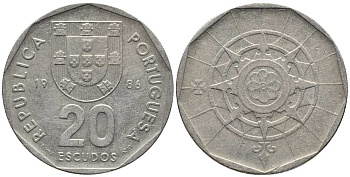 ПОРТУГАЛИЯ 20 ЭСКУДО 1986 INCM KM 634.1 медно-никель 38-332