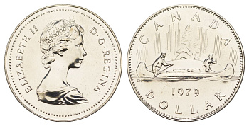 Канада 1 доллар 1979 Елизавета II (1952-2022), каноэ KM 120 никель PROOF-LIKE (BU) 4185-722