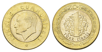 Турция 1 лира 2024 Кемаль Ататюрк KM?1575 биметалл UNC 4390-344