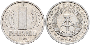 ГДР 1 пфеннииг 1982 A KM 8.2 алюминий 4596-556