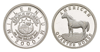 Либерия 1 доллар 2000 Американский квотер, тираж 1.000 экземпляров, вес 1,7 гр серебро PROOF 1521-412