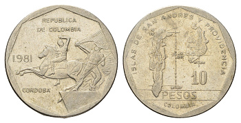 Колумбия 10 песо 1981 KM 270 медь цинк никель 4698-146