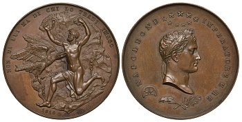 Франция медаль 1816 изгнание Наполеона на остров Святой Елены, 76,50 мм, 152,4 гр. Slg. Julius 3580 бронза 00-00