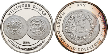 Германия медаль 1999 1000 лет Вилингерскому денару, с сертификатом серебро PROOF 7-5-1-40