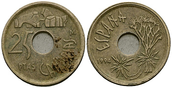 Испания 25 песет 1994 Канарские острова KM 933 алюминиевая бронза 4173-1021