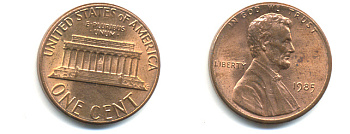 США 1 ЦЕНТ 1985 ЛИНКОЛЬН KM 201b цинк плакированный медью 86-152