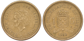 Нидерландские Антилы 1 гульден 1990 Беатрикс (1980-2013) KM 37 позолоченная сталь 25-2012