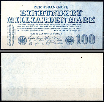 Германия 100000000000 марок 1923 Pick 126 бумага UNC (пресс) 451-736-1