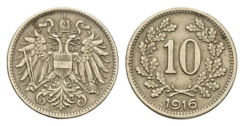 Австрия 10 геллеров 1916 Франц Иосиф I (1848-1916) KM 2825 медь цинк никель 4674-414