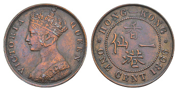Гонконг 1 цент 1866 Виктория (1837-1901) KM 4.1 бронза 413-335
