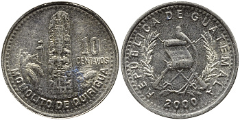 Гватемала 10 сентаво 2000 монолиты Киригуа KM 277.6 медно-никель 4390-115