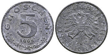 Австрия 5 грошей 1965 KM 2875 цинк 57-1313