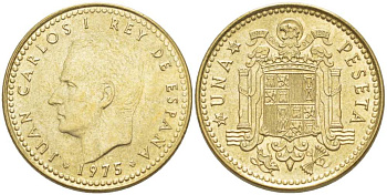 Испания 1 песета 1975 (78) Хуан Карлос I (1975-2014) KM 806 алюминиевая бронза 210-1114