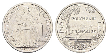 Французская Полинезия 2 франка 1999 KM 10 алюминий UNC 4666-517