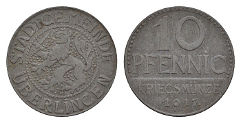 Юберлинген 10 пфеннигов 1917 Funck 553.1, Men05 25385.1, Men18 31787.1 цинк 4547-554