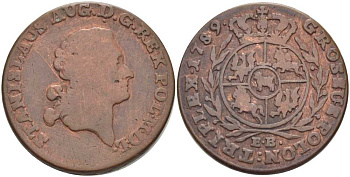 ПОЛЬША 3 ГРОША 1789 EB, СТАНИСЛАВ АВГУСТ (1764-1795) KM 182 (С41а) медь 441-1215
