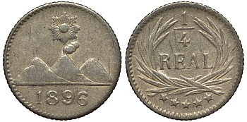 Гватемала 1/4 реала 1896 5 звезд, Испанское правление KM 162 серебро 116-629