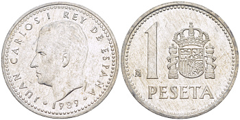 ИСПАНИЯ 1 ПЕСЕТА 1989 ХУАН КАРЛОС I ( 1975-) KM 821 алюминий 216-432