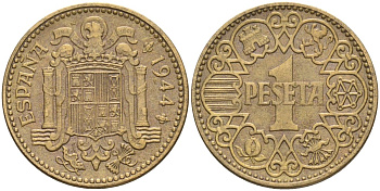 Испания 1 песета 1944 национальное правительство (1939 - 1947) KM 767 алюминиевая бронза 4604-322