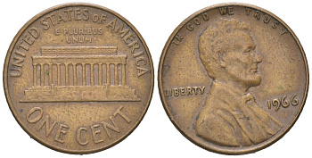 США 1 цент 1966 Авраам Линкольн KM 201 медь цинк 192-968