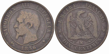 Франция 10 сантимов 1856 MA, Наполеон III (1852-1870) KM 771.6, Le Franc 133.37 бронза    4680-631