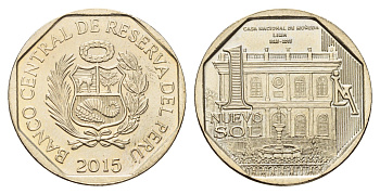 Перу 1 новый соль 2015 Богатство и гордость Перу - 450 лет национальному монетному двору KM 390 медь цинк никель UNC 3334-627